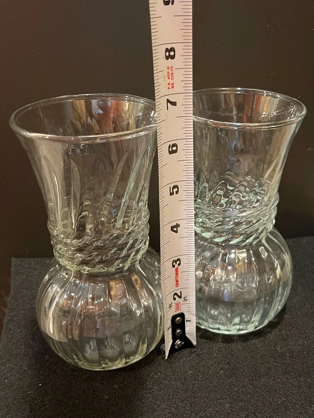 Vintage Anchor Hocking Optic Swirl Ribbed Clear Glass Vases - Set of 2
